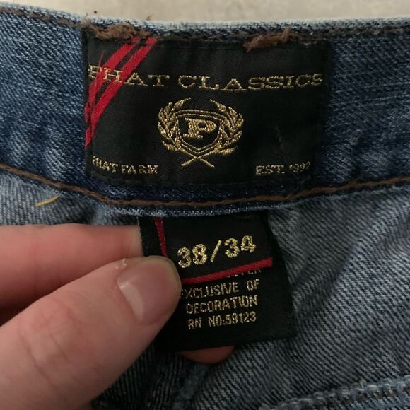 Phat Farm Mens Straight Ripped Denim Jeans‎ Size 38x33 Pants Y2K - Picture 3 of 9